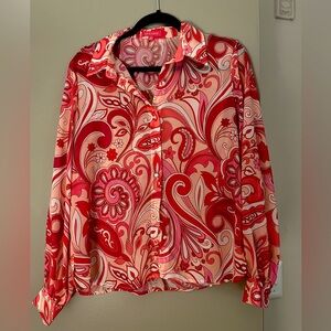 Flying Tomato Groovy Printed Button Down Blouse